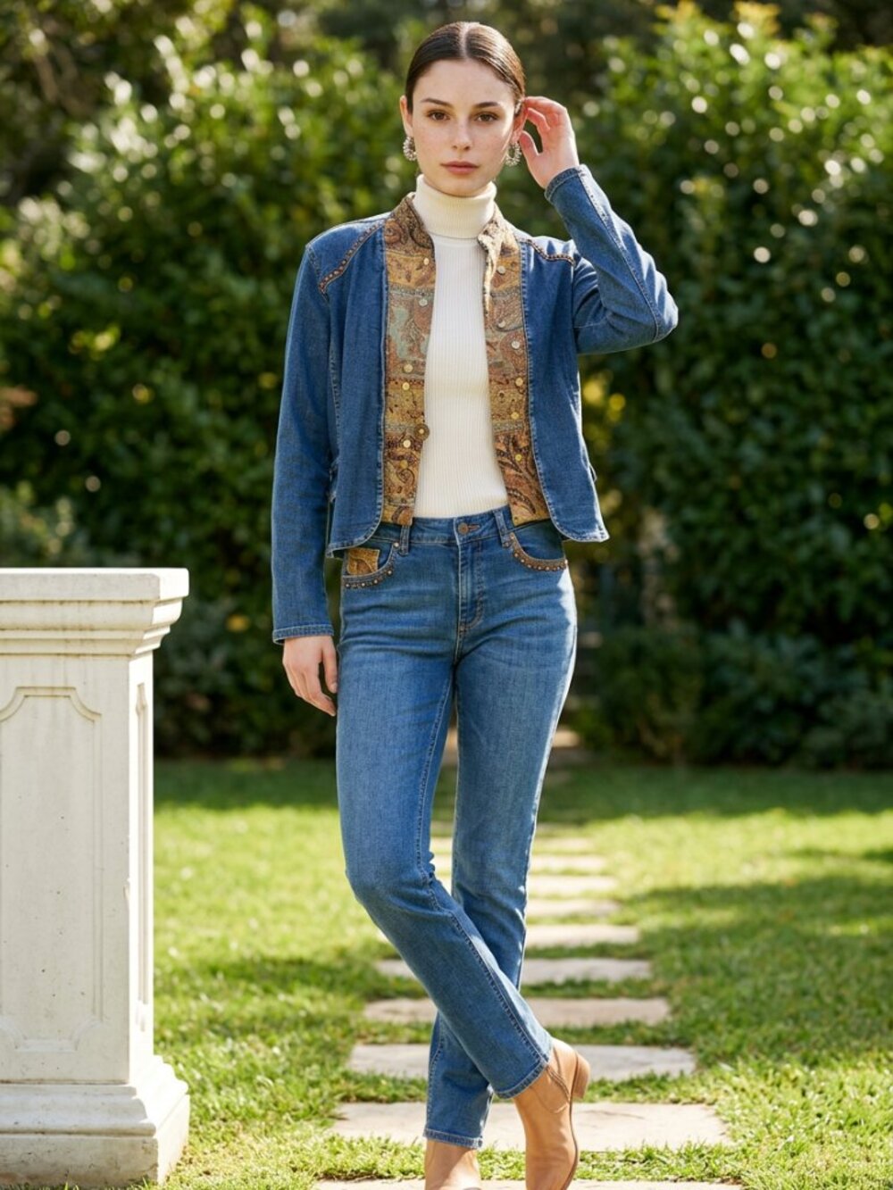 City Girl‎ Long Sleeve Embroidered Brocade Denim Jacket in Size XL